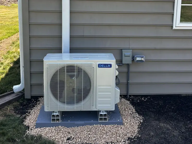 Della ductless mini-split condenser installed by Edge Mechanical in Bucks County