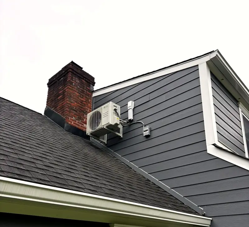 Roof-mounted ductless mini-split condenser installed by Edge Mechanical